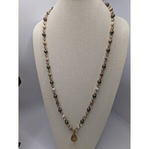 Sigrun Beaded Necklace Long Crystal & Stone Pendant Vintage Style